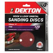 Dekton DT80718 150mm Hook and Loop Orbital Sanding Discs 120G Pack of 5