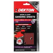 Dekton DT80758 Hook and Loop Sanding Sheets 93mm x 185mm 120G Pack of 5