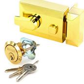 Securit S1731 Narrow Double Locking Nightlatch Polished Brass with Brass Cylinder with 3 Keys