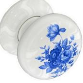 Securit S3283 Ceramic Door Knobs White / Blue Flower 60mm