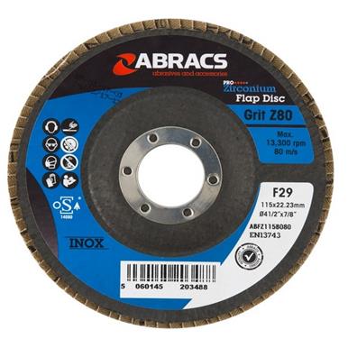Abracs ABFZ115B080 Flap Disc 115mm Zirconium 80 Grit Pack of 5