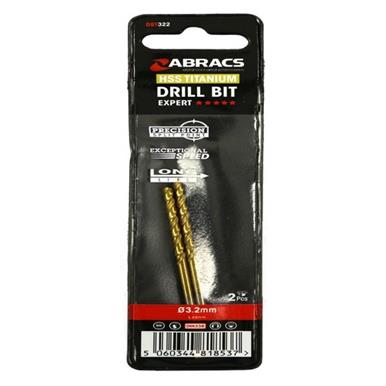 Abracs DBT322 3.2mm HSS Drill Bit Tin Coated Wallet of 2