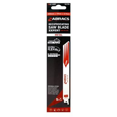 Abracs RBS1122EF Recipro Saw Blades 18TPI Metal Precision Cut 225 x 19 x 0.9mm Pack of 5