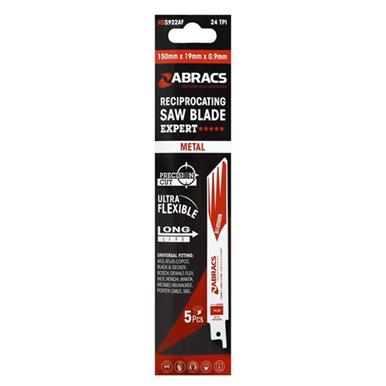 Abracs RBS922AF Recipro Saw Blades 24TPI Metal Fine Cut 150 x 19 x 0.9mm Pack of 5