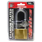 Dekton DT70139 50mm Long Shackle Iron Padlock Titanium Plated