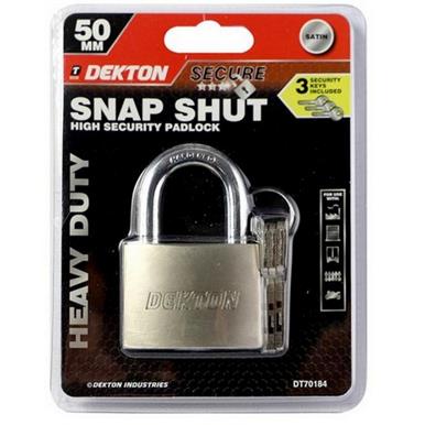 Dekton DT70184 50mm Heavy Duty Snap Shut Satin Padlock & 3 Keys