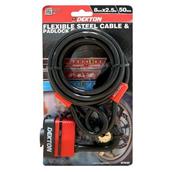 Dekton DT70197 Flexible Steel Cable 2.5m x 8mm and 50mm Padlock * Clearance *