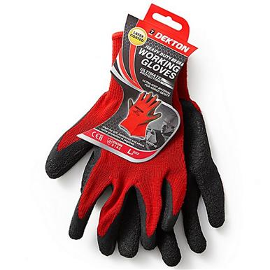 Dekton DT70710 Heavy Duty Working Gloves Size 9 (L) Black/Red Pack of 12 Pairs