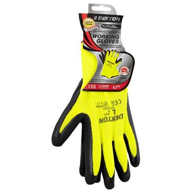 Dekton DT70764 Comfort Grip Gloves Size 9 (L) Black/Hi-Vis Green Pack of 12 Pairs