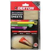 Dekton DT80700 Sandpaper Sheets Assorted Fine/Medium/Coarse Pack of 12