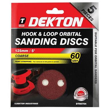 Dekton DT80704 125mm Hook & Loop Orbital Sanding Discs 60G Pack of 5