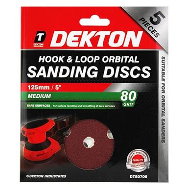 Dekton DT80706 125mm Hook & Loop Orbital Sanding Discs 80G Pack of 5