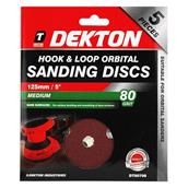 Dekton DT80706 125mm Hook and Loop Orbital Sanding Discs 80G Pack of 5