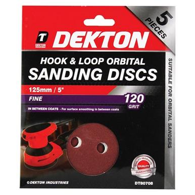 Dekton DT80708 125mm Hook & Loop Orbital Sanding Discs 120G Pack of 5