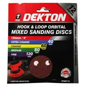 Dekton DT80710 125mm Hook & Loop Orbital Sanding Discs Assorted Pack of 12