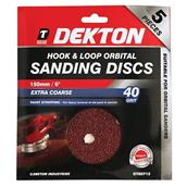 Dekton DT80712 150mm Hook and Loop Orbital Sanding Discs 40G Pack of 5