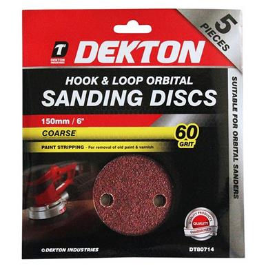 Dekton DT80714 150mm Hook & Loop Orbital Sanding Discs 60G Pack of 5