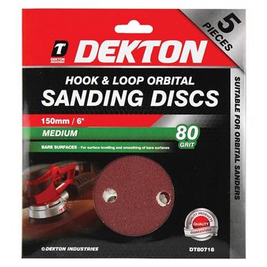 Dekton DT80716 150mm Hook & Loop Orbital Sanding Discs 80G Pack of 5