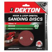 Dekton DT80716 150mm Hook and Loop Orbital Sanding Discs 80G Pack of 5