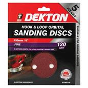 Dekton DT80718 150mm Hook & Loop Orbital Sanding Discs 120G Pack of 5