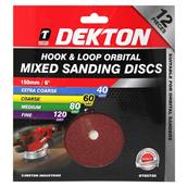 Dekton DT80720 150mm Hook & Loop Orbital Sanding Discs Assorted Pack of 12