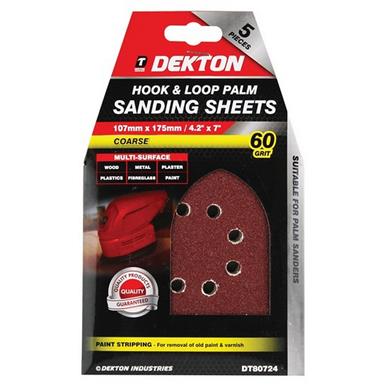 Dekton DT80724 Hook & Loop Palm Sanding Sheets 107mm x 175mm 60G