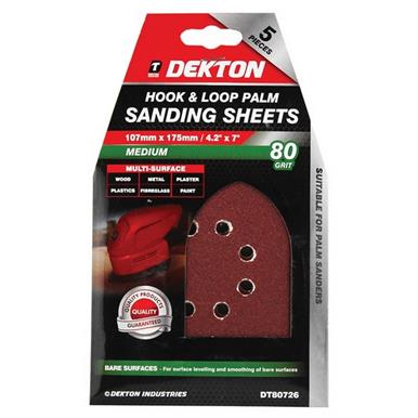 Dekton DT80726 Hook & Loop Palm Sanding Sheets 107mm x 175mm 80G