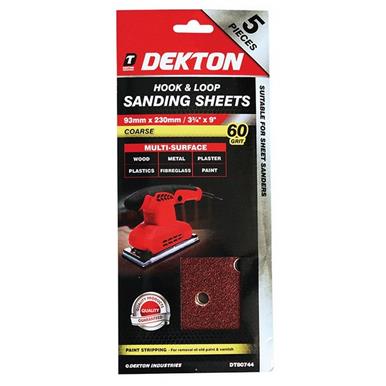 Dekton DT80744 Hook & Loop Sanding  Sheets 93mm x 230mm 60G Pack of 5