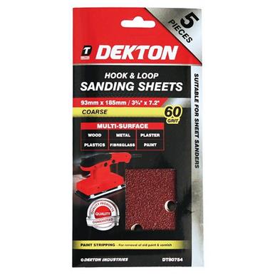 Dekton DT80754 Hook & Loop Sanding Sheets 93mm x 185mm 60G Pack of 5
