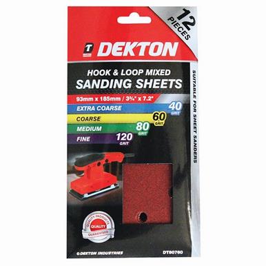 Dekton DT80760 Hook & Loop Sanding Sheets 93mm x 185mm Assorted
