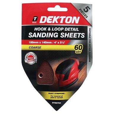Dekton DT80764 Hook & Loop Detail Sanding Sheets 100mm x 140mm 60G Pack of 5