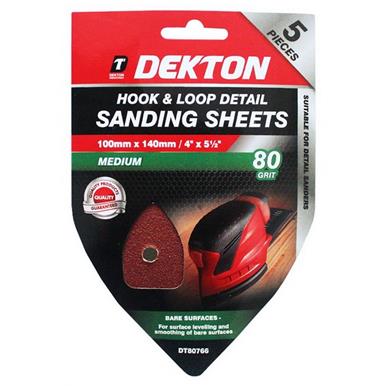Dekton DT80766 Hook & Loop Detail Sanding Sheets 100mm x 140mm 80G Pack of 5