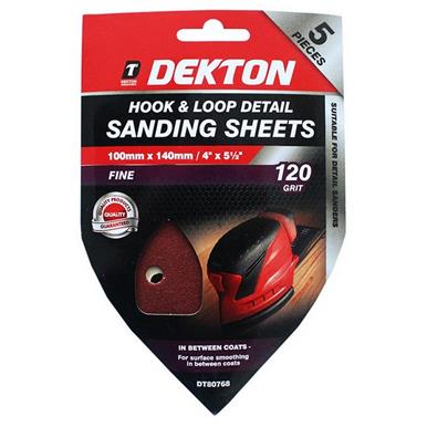 Dekton DT80768 Hook & Loop Detail Sanding Sheets 100mm x 140mm 120G Pack of 5