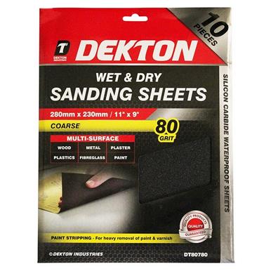 Dekton DT80780 Wet & Dry Sanding Sheets 280mm x 230mm 80G Pack of 10