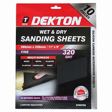 Dekton DT80782 Wet & Dry Sanding Sheets 280mm x 230mm 320G Pack of 10