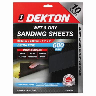 Dekton DT80784 Wet & Dry Sanding Sheets 280mm x 230mm 600G Pack of 10
