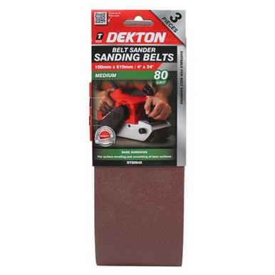 Dekton DT80840 Sanding Belts 80 Grit 100 x 610mm Pack of 3