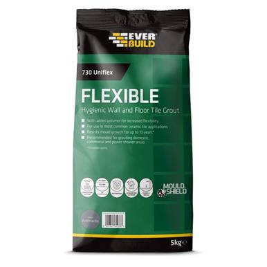 Everbuild 730 Flexible Hygenic Wall & Floor Tile Grout Anthacite 5Kg