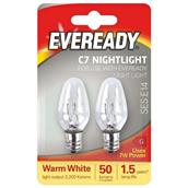 Eveready S1066 Night Light Bulbs SES E12 7W Warm White 50Lm Card of 2 / Box of 20 Cards