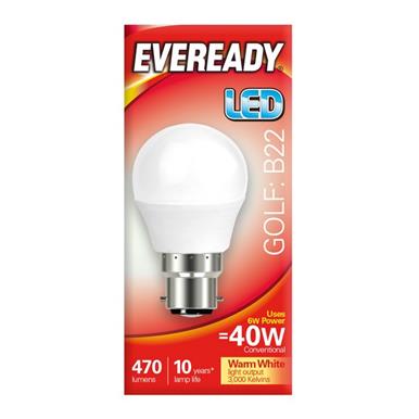 Eveready S13602 LED Golf Opal BC B22 5W (40W) Warm White 470LM Box of 5