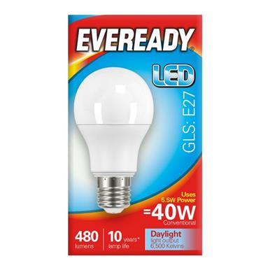 Eveready S13621 LED GLS ES E27 5W (40W) Daylight 470LM Box of 5