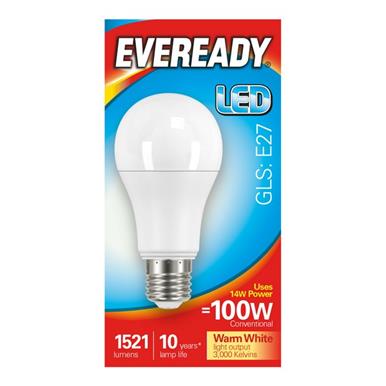 Eveready S13628 LED GLS ES E27 14W (100W) Warm White 1521LM Box of 5