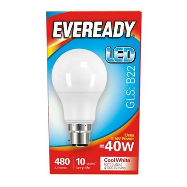Eveready S14312 LED GLS BC B22 5W (40W) Cool White 470LM Box of 5