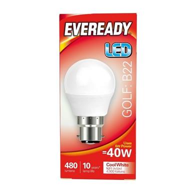Eveready S14320 LED Golf Opal B22 5W (40W) Cool White 470LM Box of 5