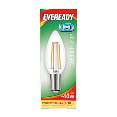 Eveready S15476 LED Filament Candle Bulb SBC B15 4W (40W) Warm White 470LM Box of 5