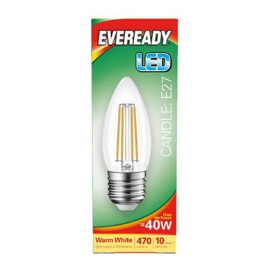 Eveready S15477 LED Filament Candle Bulb ES E27 4W (40W) Warm White 470LM Box of 5