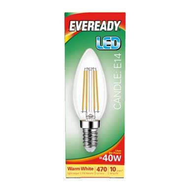 Eveready S15478 LED Filament Candle Bulb SES E14 4W (40W) Warm White 470LM Box of 5