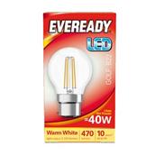 Eveready S15479 LED Filament Golf Bulb BC B22 4W (40W) Warm White 470LM Box of 5