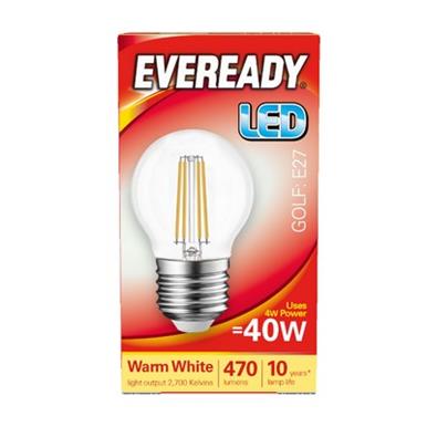 Eveready S15481 LED Filament Golf Bulb ES E27 4W (40W) Warm White 470LM Box of 5