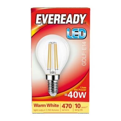 Eveready S15482 LED Filament Golf Bulb SES E14 4W (40W) Warm White 470LM Box of 5